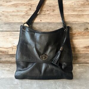 Clements Ribeiro Black Leather Shoulder Bag Slouchy Tassel Turn Lock - 2010